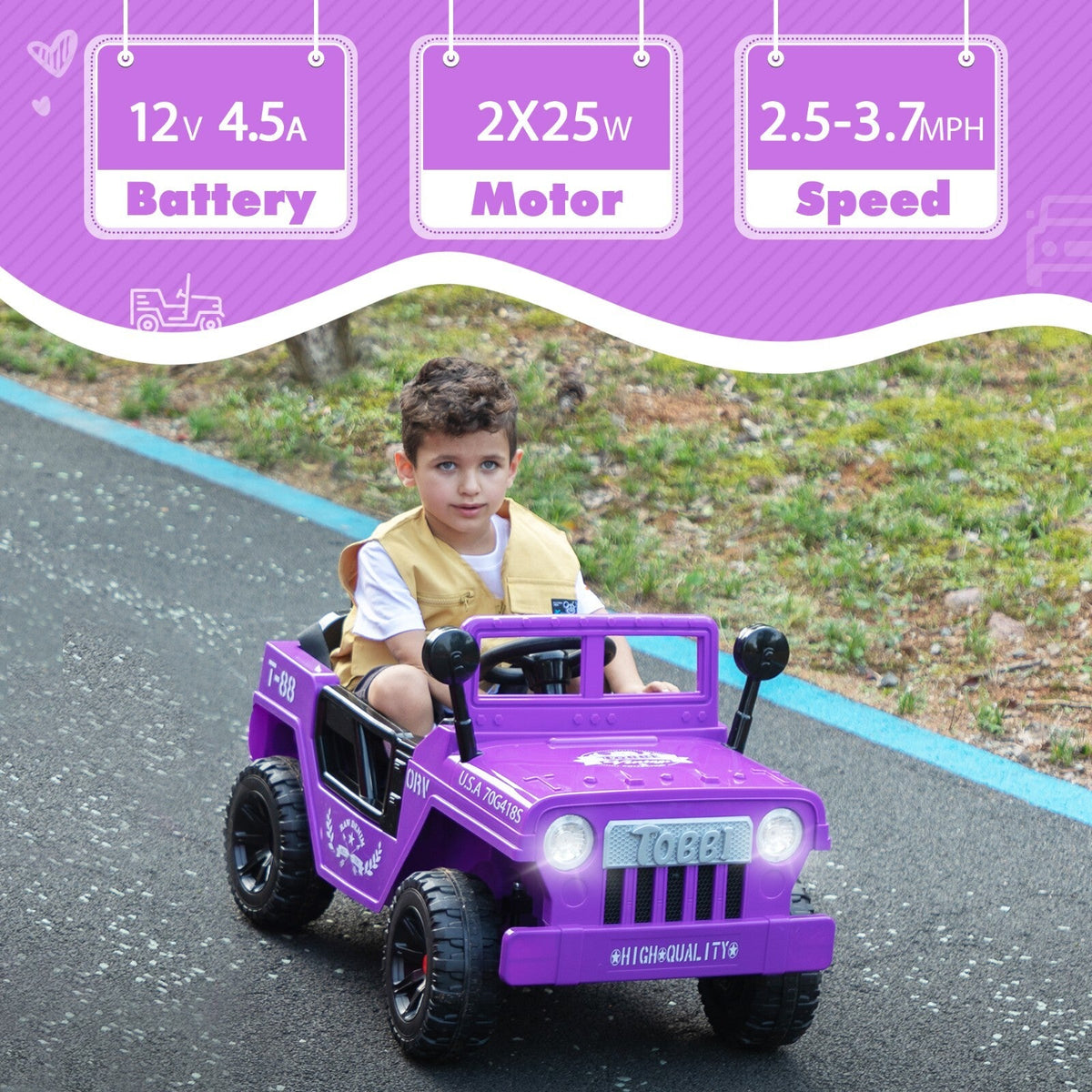 12V Electric Battery-Powered Ride-On Jeep Truck for Kids Ages 3-6