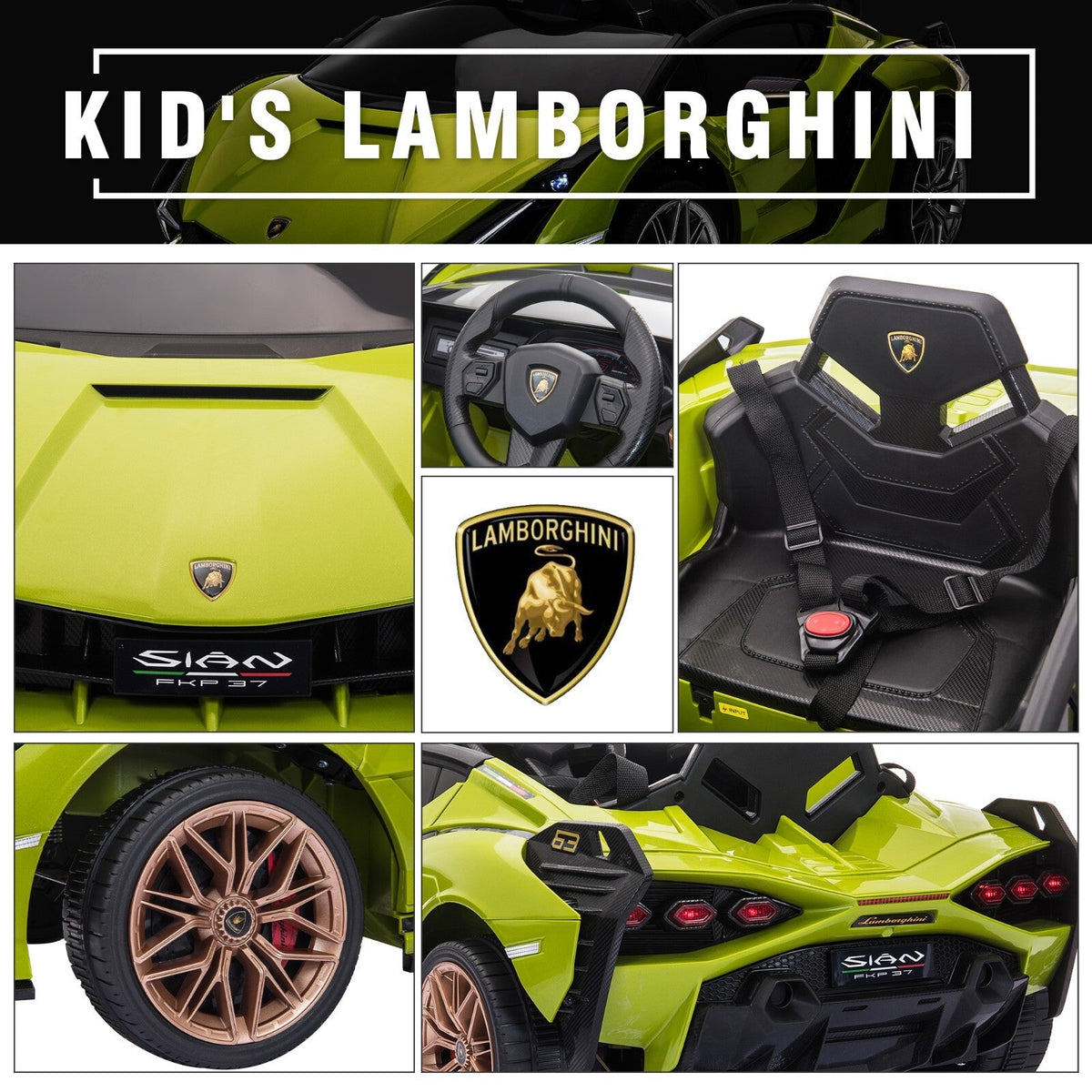 12V Kids Electric Ride-On Car Licensed Lamborghini Sian with Remote Control and MP3 Player