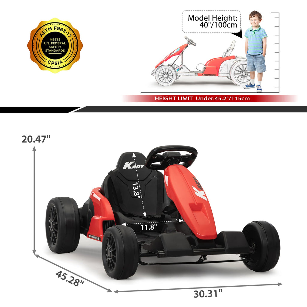 24V Electric Ride-On Go-Kart Toy Vehicle for Kids Ages 4-16