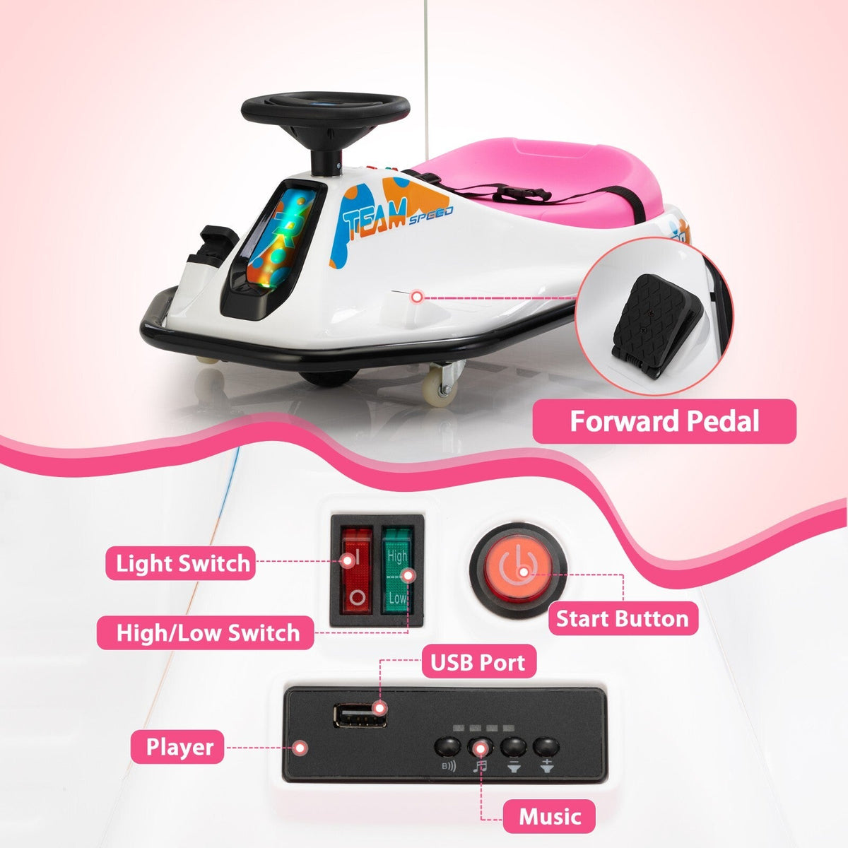 24V Electric Ride-On Drift Go-Kart Toy for Kids Ages 6-12