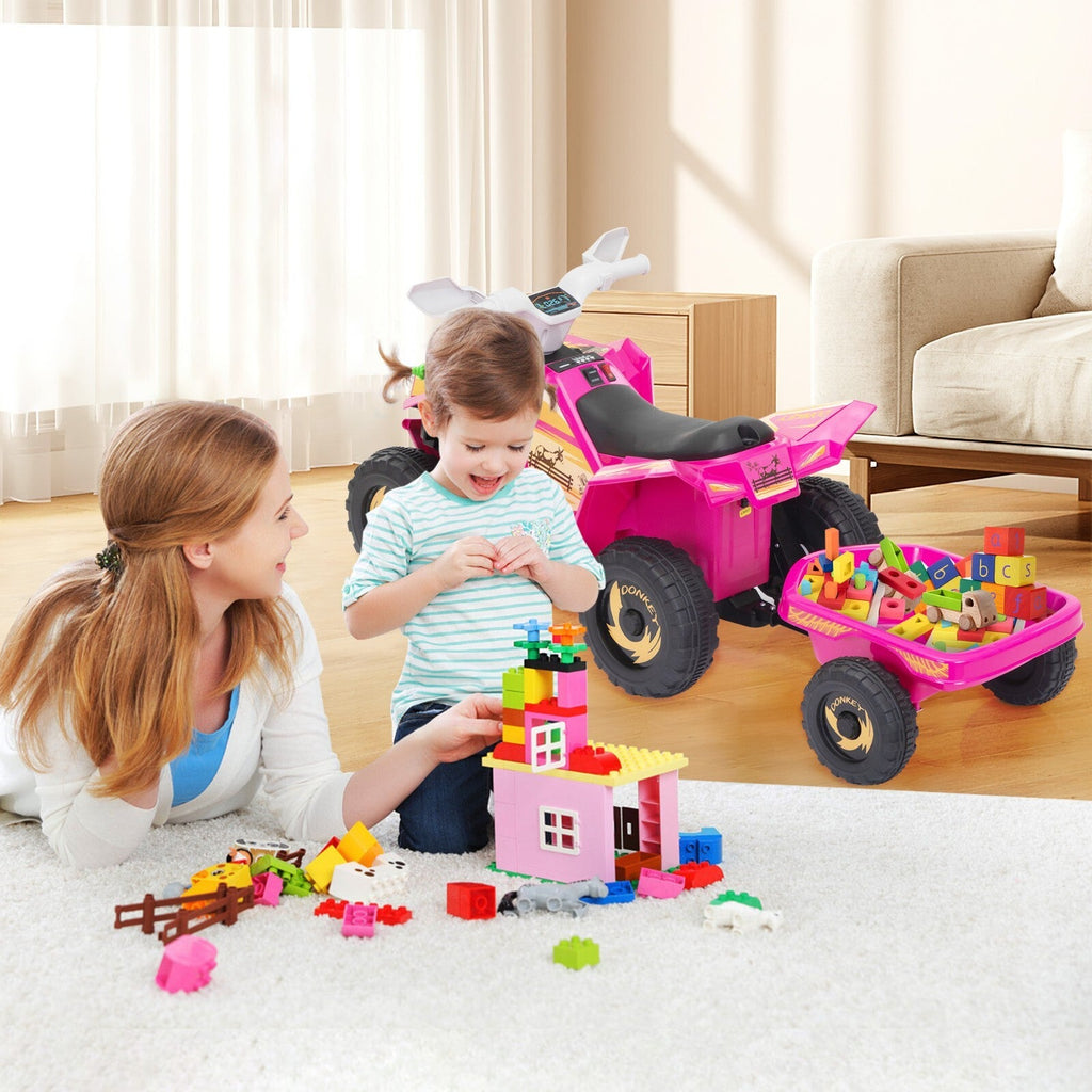6V Kids Electric Ride-On ATV Tractor with 4 Wheels, Trailer, and Music