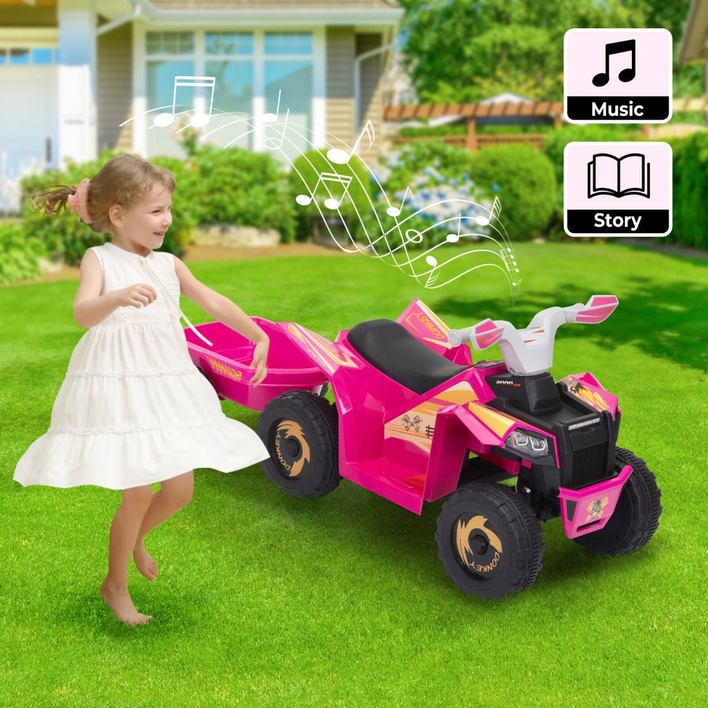 6V Kids Electric Ride-On ATV Tractor with 4 Wheels, Trailer, and Music