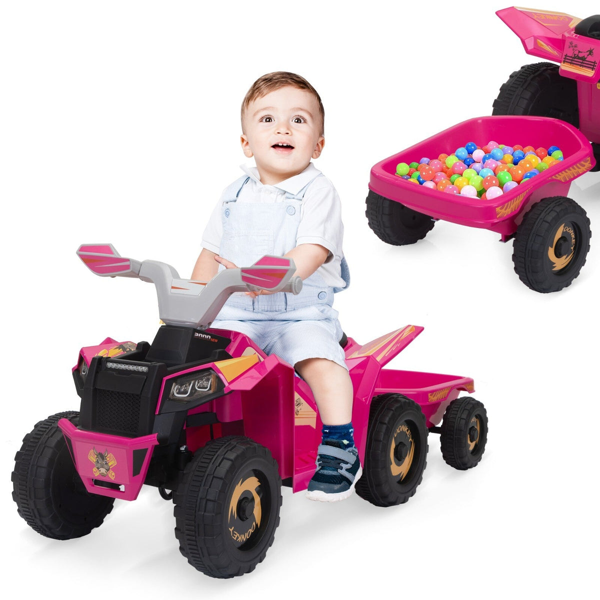 6V Electric Ride-On Quad Bike with Trailer for Toddlers Ages 3-6