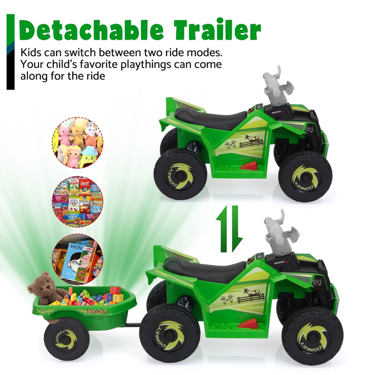 6V Electric Ride-On Quad Bike with Trailer for Toddlers Ages 3-6