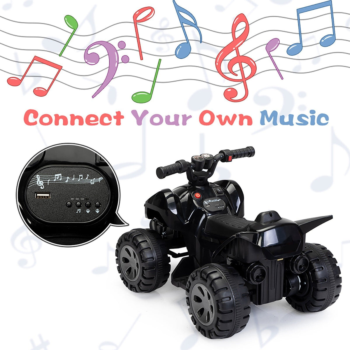 6V Battery-Powered Kids Electric Ride-On ATV Quad Car with Music and LED Lights