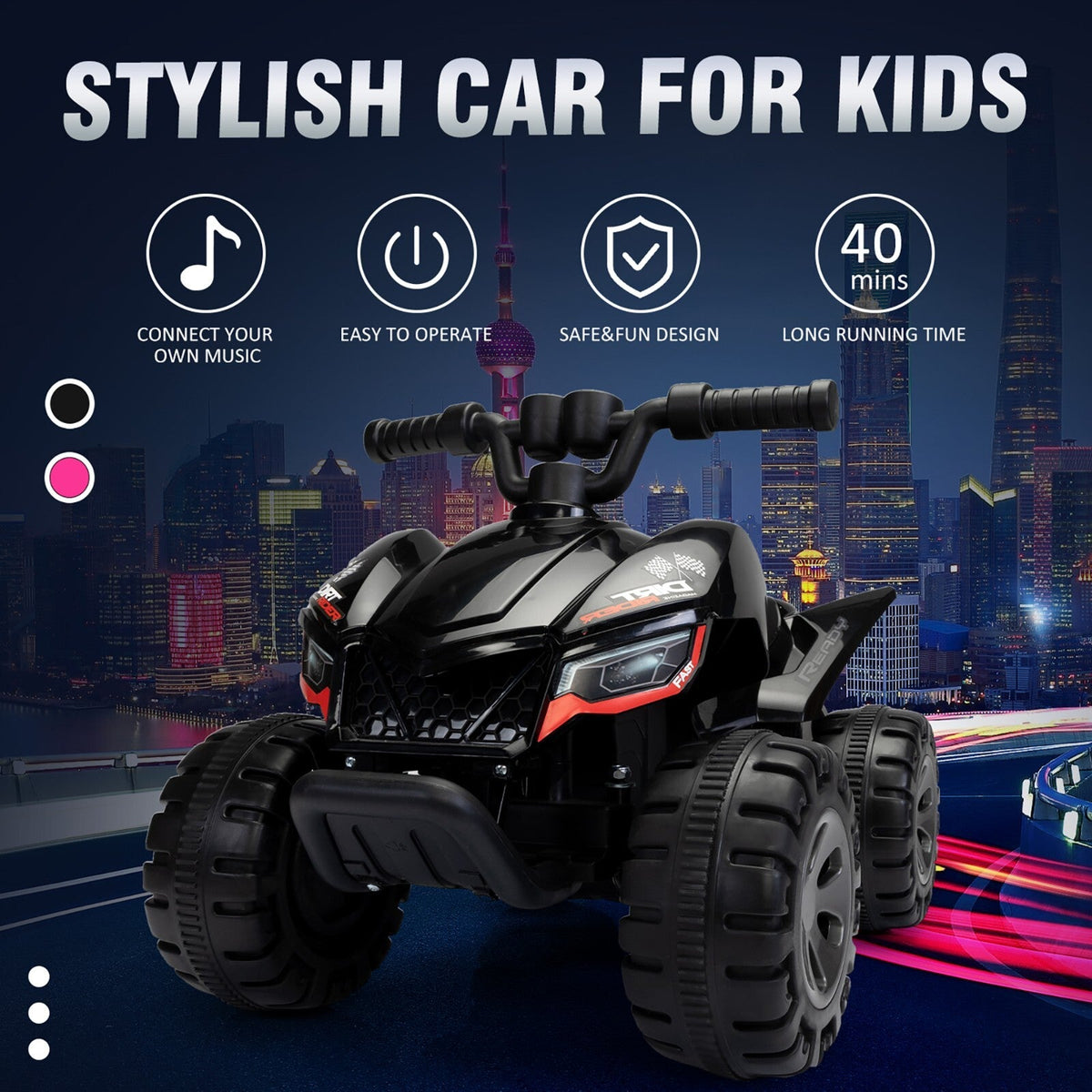 6V Battery-Powered Kids Electric Ride-On ATV Quad Car with Music and LED Lights