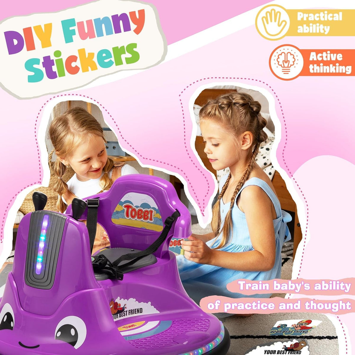 12V Electric Snail-Shaped Ride-On Bumper Car Toy for Toddlers with Remote Control