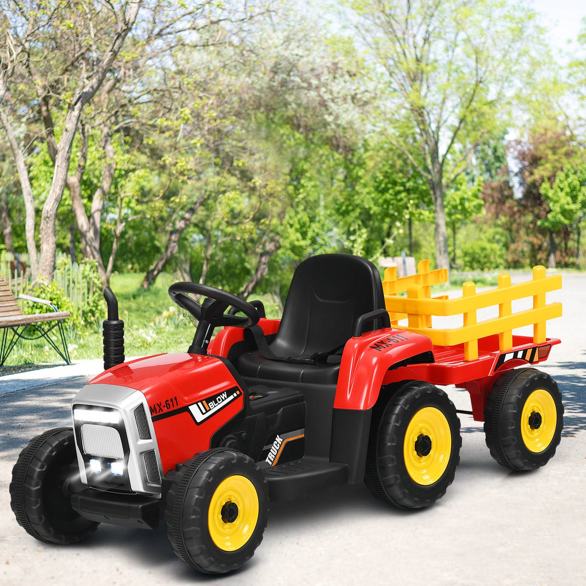 Kids Battery-Powered Ride-On Tractor with Trailer and Large Capacity