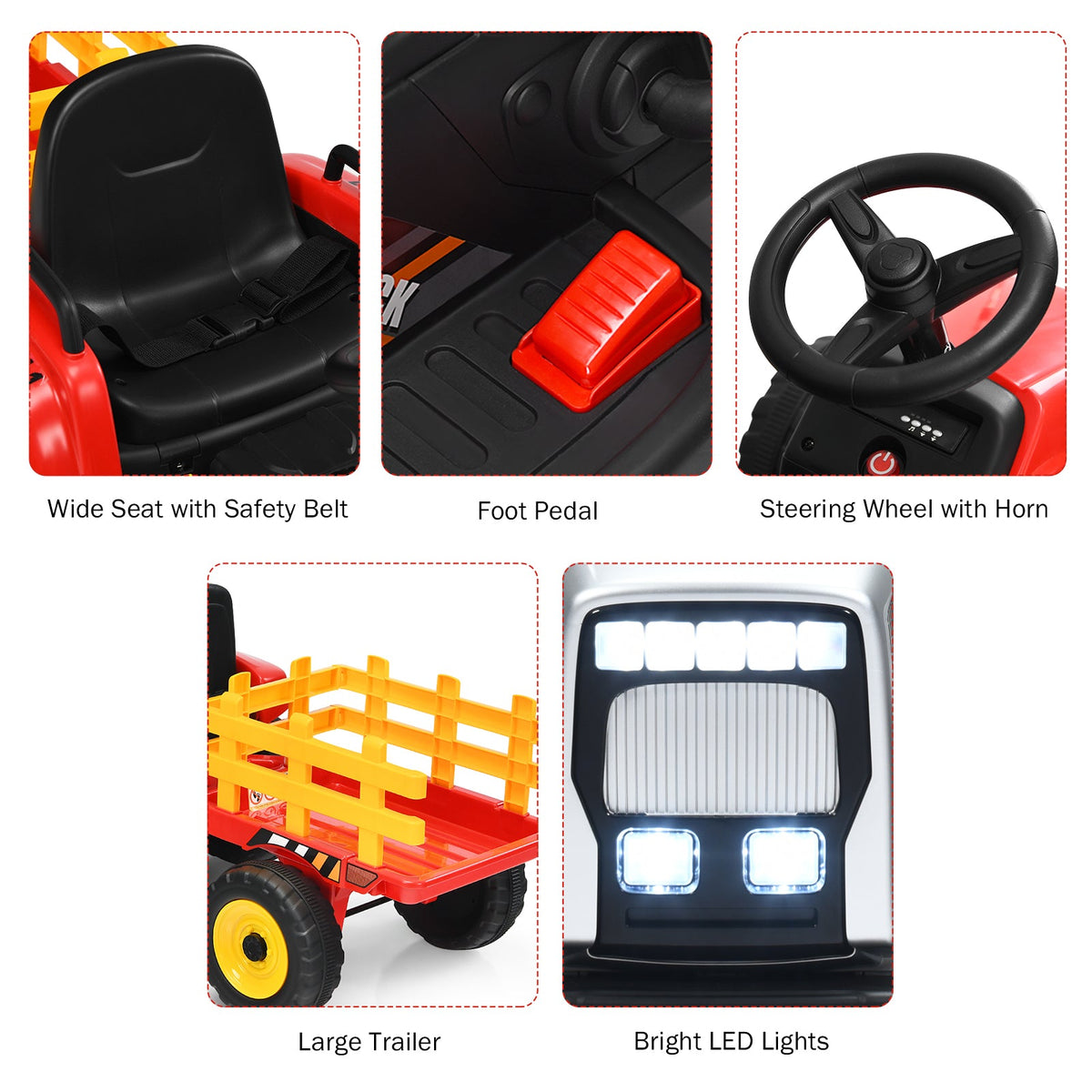 Kids Battery-Powered Ride-On Tractor with Trailer and Large Capacity