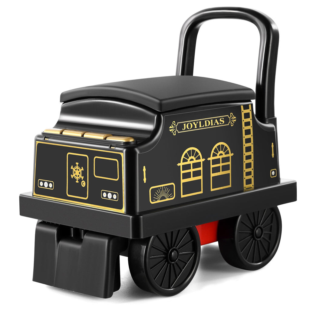 Ride-On Train Carriage with Songs, Stories, Storage, and Handle - Black/Blue