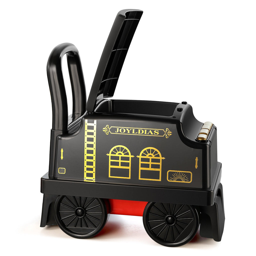 Ride-On Train Carriage with Songs, Stories, Storage, and Handle - Black/Blue