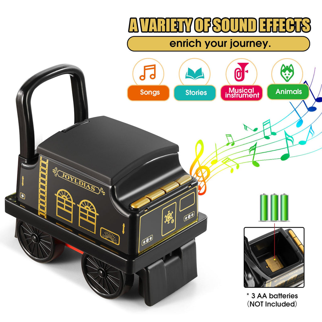 Ride-On Train Carriage with Songs, Stories, Storage, and Handle - Black/Blue