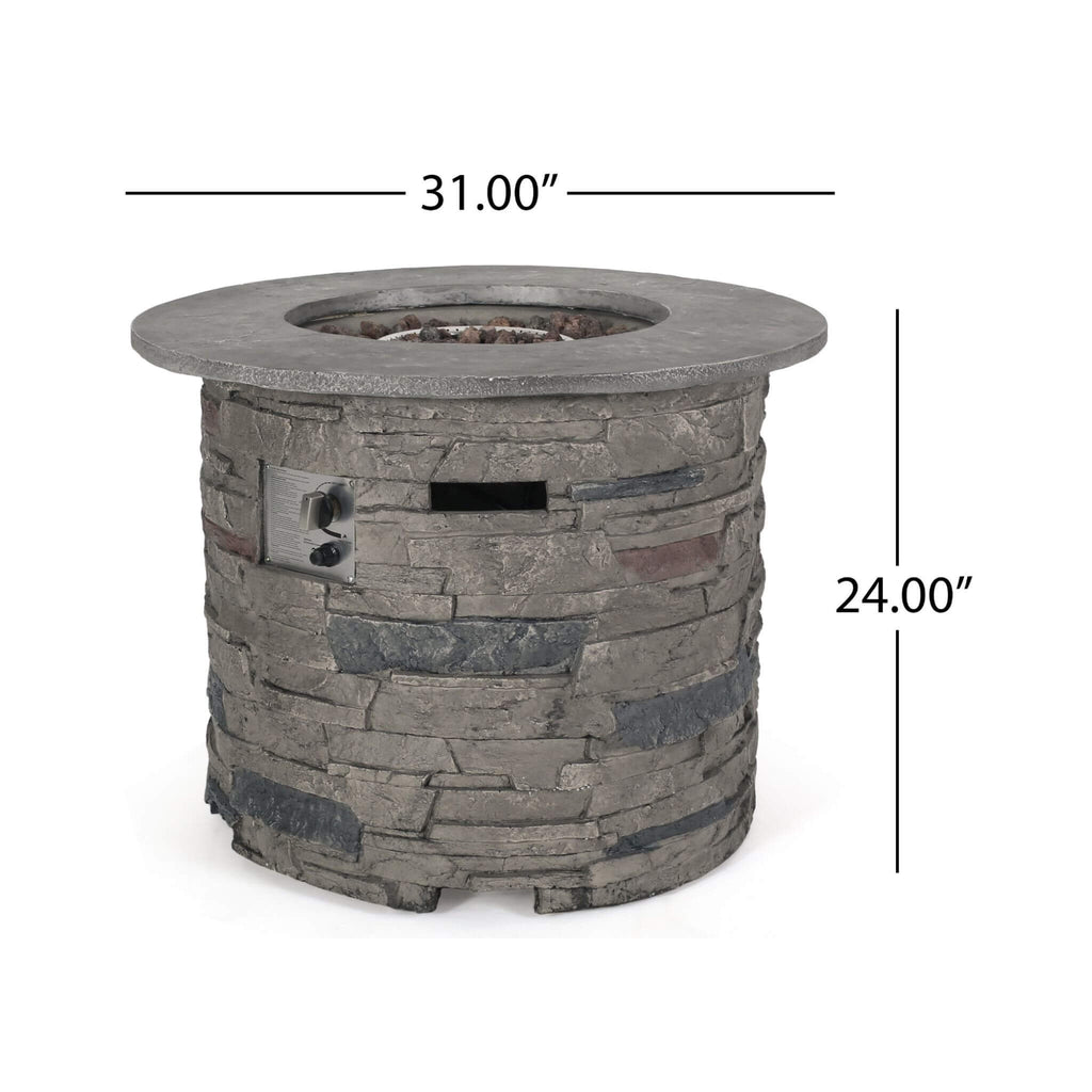 32-Inch Transitional Outdoor Concrete Round Propane Fire Pit Table, Gray (SAK48268)