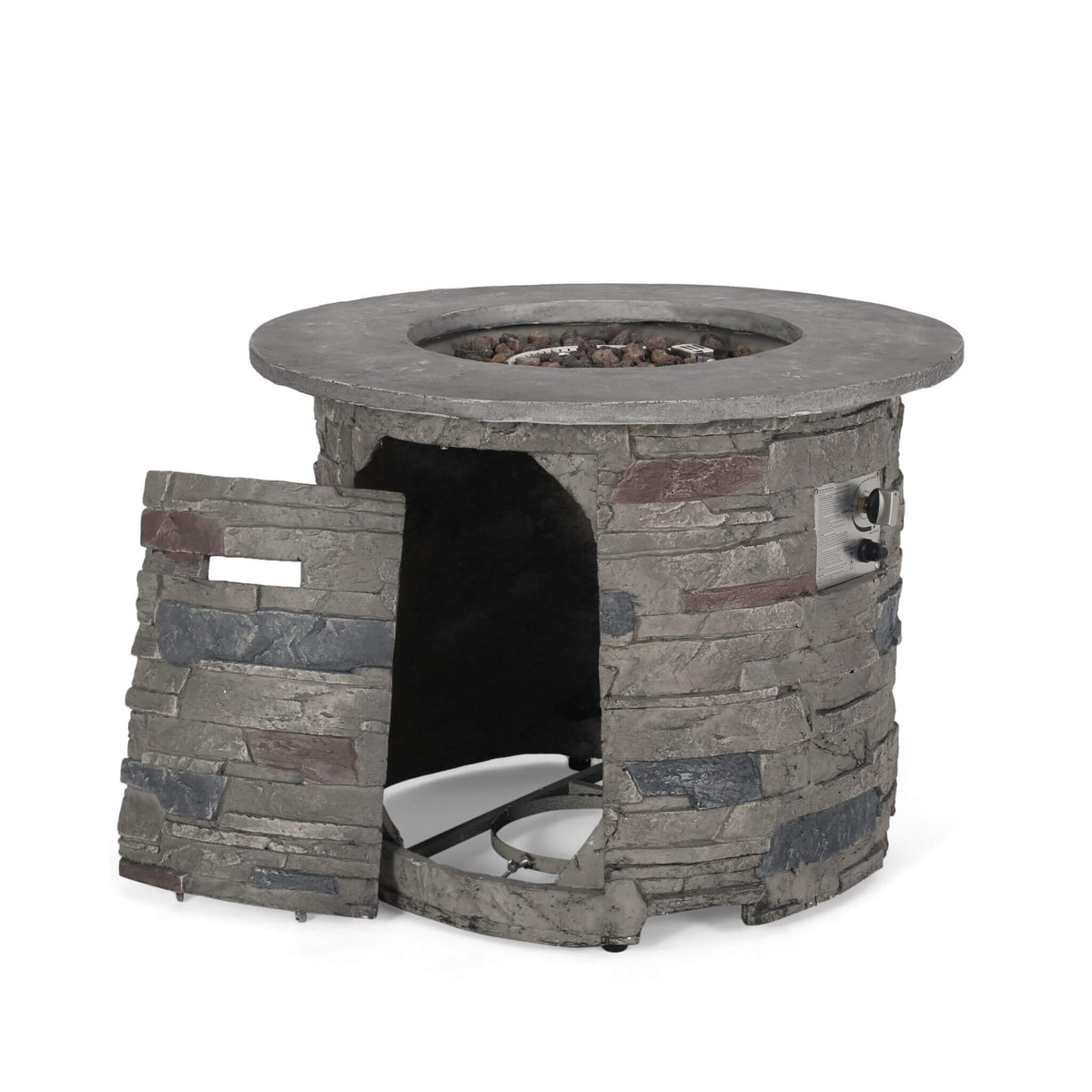 32-Inch Transitional Outdoor Concrete Round Propane Fire Pit Table, Gray (SAK48268)