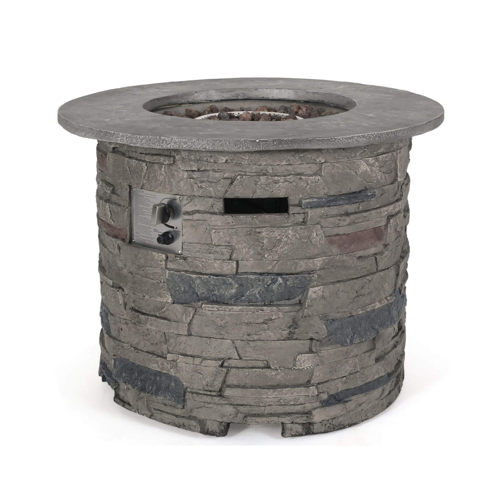 32-Inch Transitional Outdoor Concrete Round Propane Fire Pit Table, Gray (SAK48268)