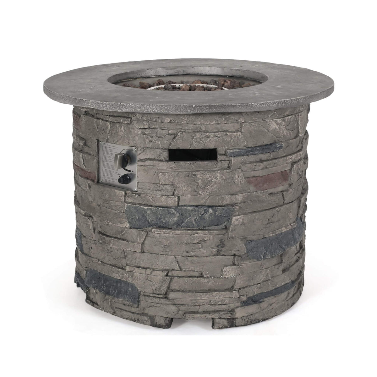 32-Inch Transitional Outdoor Concrete Round Propane Fire Pit Table, Gray (SAK48268)