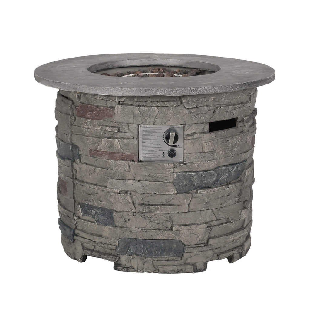 32-Inch Transitional Outdoor Concrete Round Propane Fire Pit Table, Gray (SAK48268)