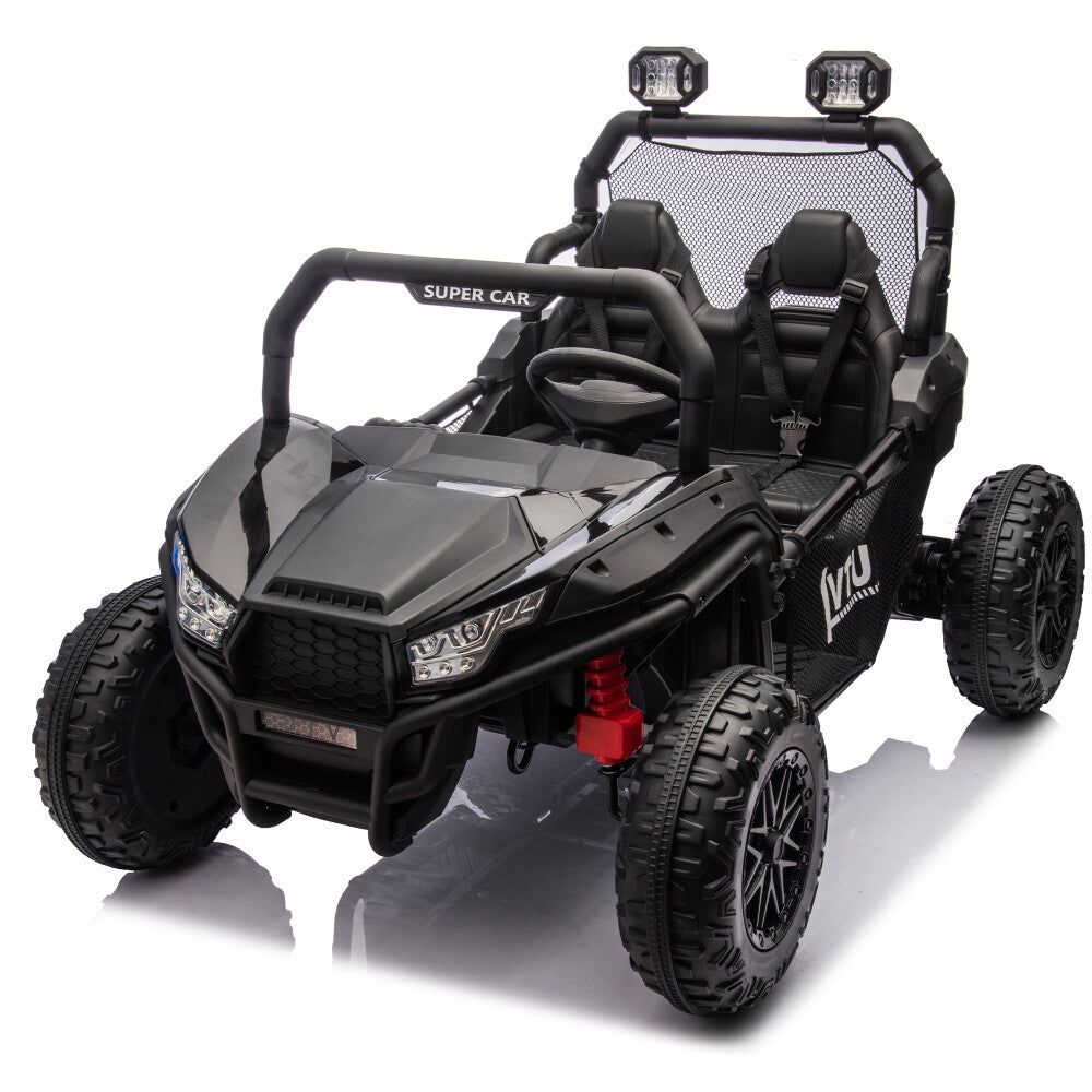 Two-Seater Kids Ride-On with Parental Remote Control, Rear Searchlight, and Bluetooth MP3 for Ages 3+