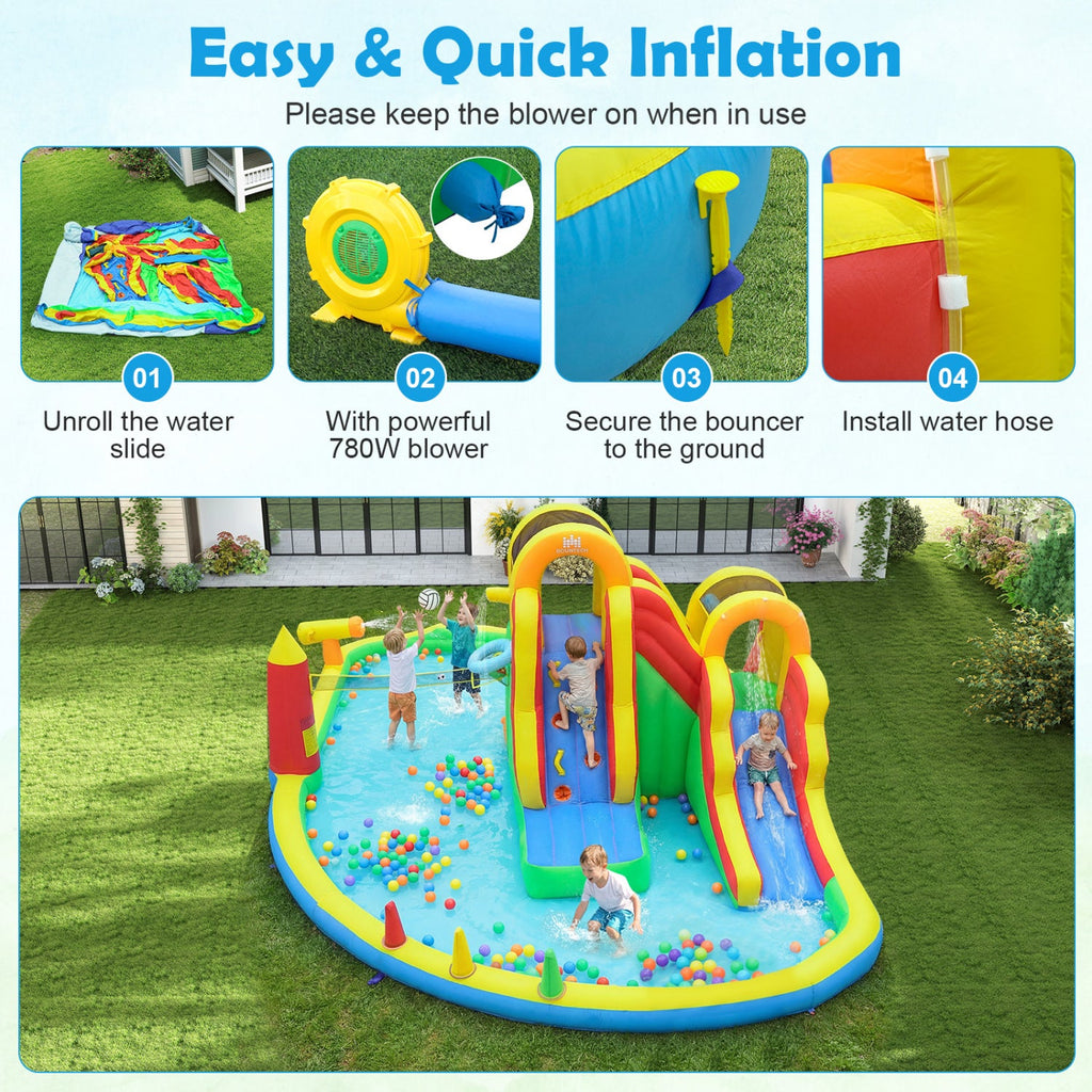 8-in-1 Giant Bounce House with 2 Long Slides for Yard Party with 780W Blower