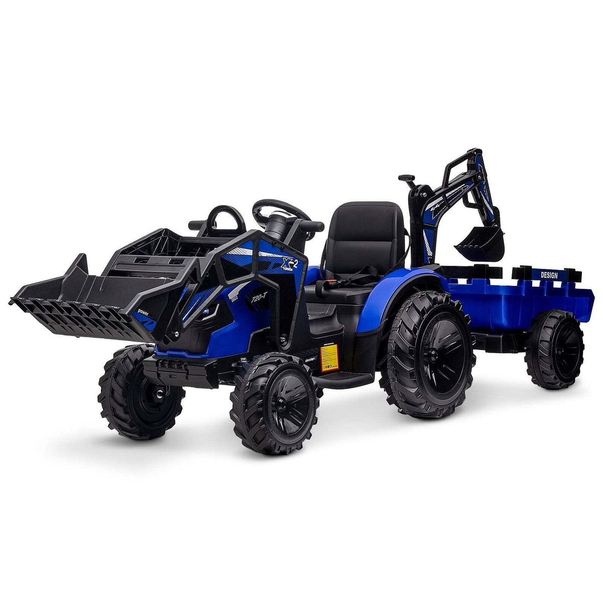24V 3-in-1 Battery-Powered Electric Kids Ride-On Tractor with Trailer