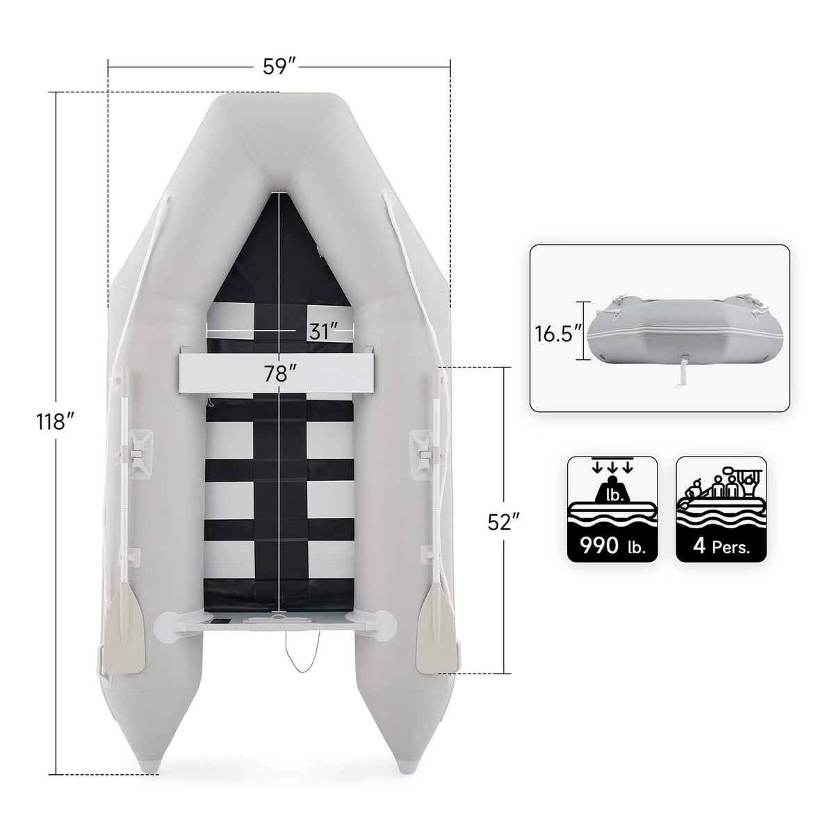 10FT 4-Person Heavy-Duty Inflatable Dinghy Transom Sport Tender Boat (SAK98153)