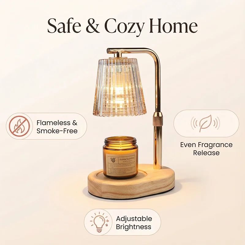 Dimmable Candle Warmer Desk Lamp with Timer | Glass Shade Melter Light