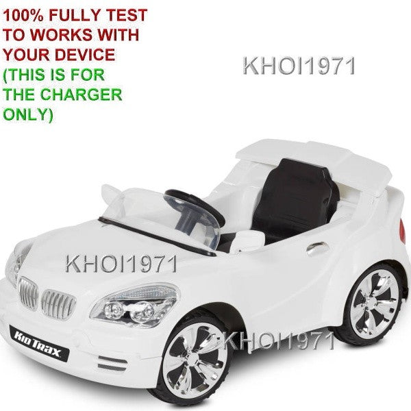 White 8V AC Wall Charger Adapter with Custom Coupe Sticker Decal for KidTrax Ride-On Car