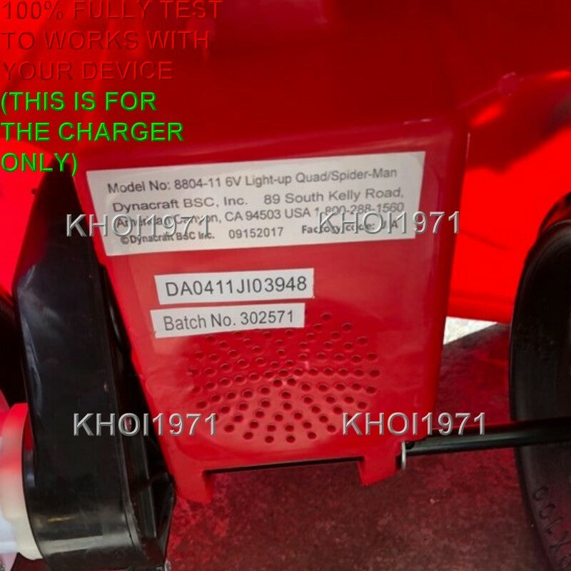 6V AC Charger Adapter for Spider-Man Quad Ride-On Battery