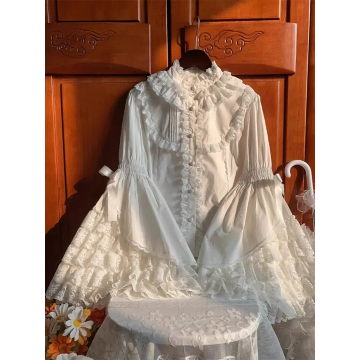 White Lolita Ruffle Lace Blouse
