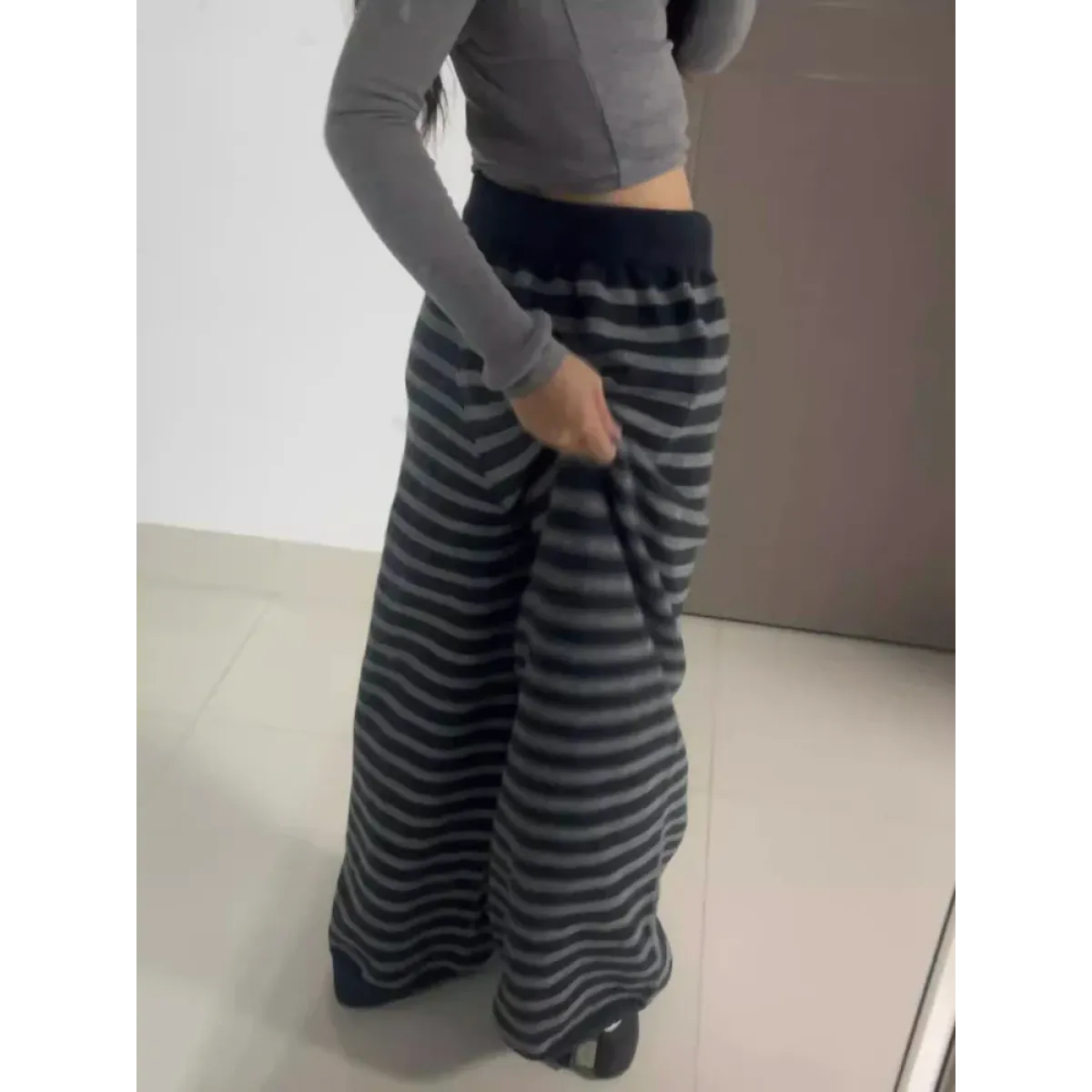 Grunge Stripe Knit Wide Leg Pants