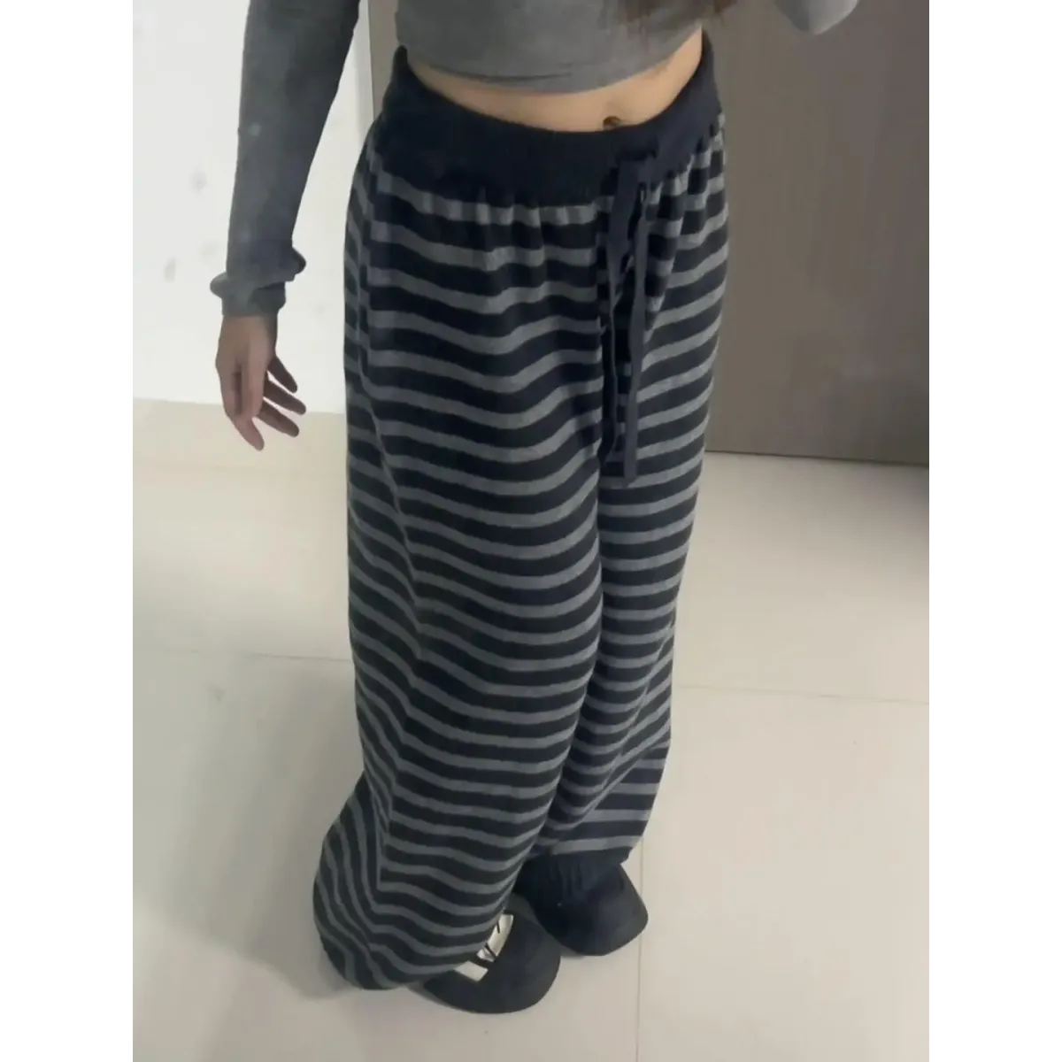 Grunge Stripe Knit Wide Leg Pants