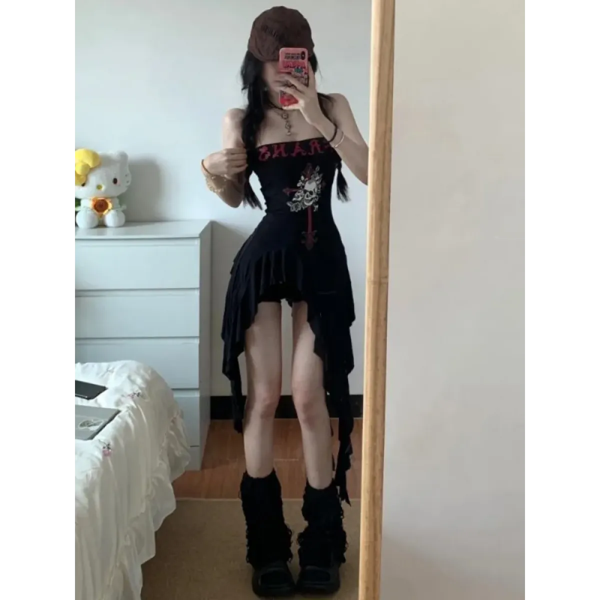 Strapless Irregular Hem Dress – Y2K Gothic Harajuku Punk Style