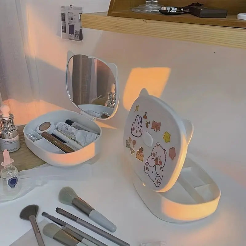 Compact Desktop Mirror with Jewelry Storage Box